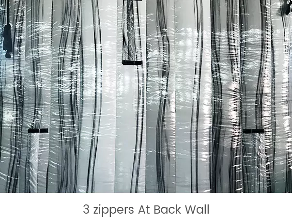 3 zippers at back wall