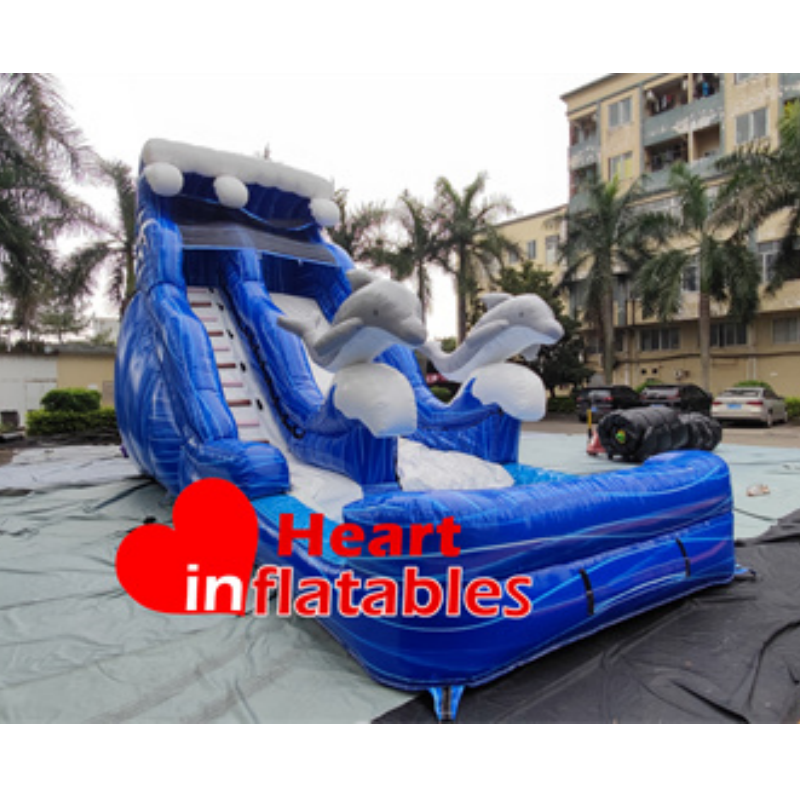 18ft Single Lane Dolphin Water Slide - Heart Inflatables Factory