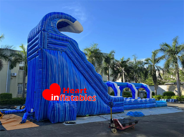 23ft Single Lane Blue Wave Water Slide - Heart Inflatables Factory